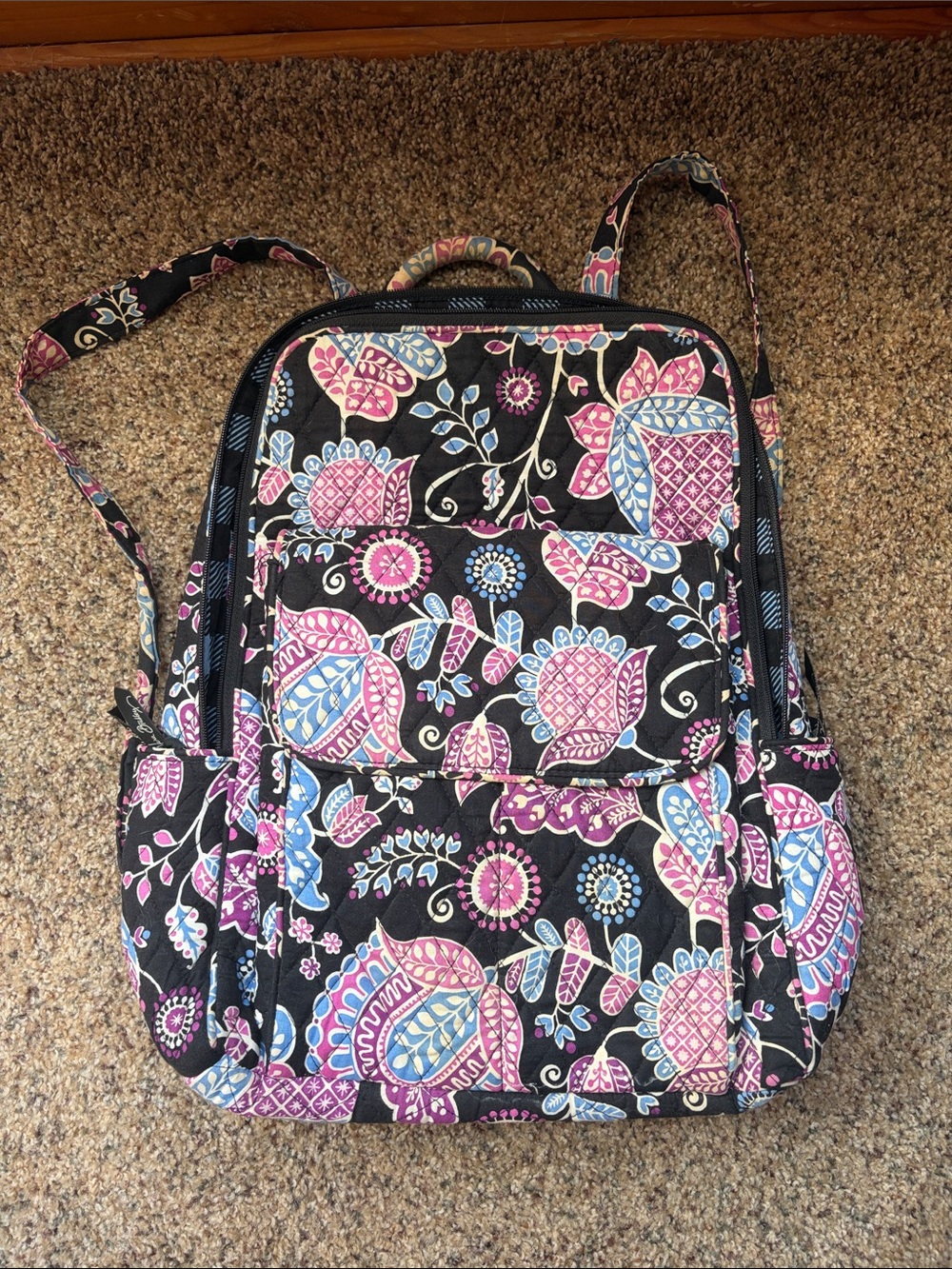 Vera Bradley Quilted Floral Backpack |Black/Pink/Blue |